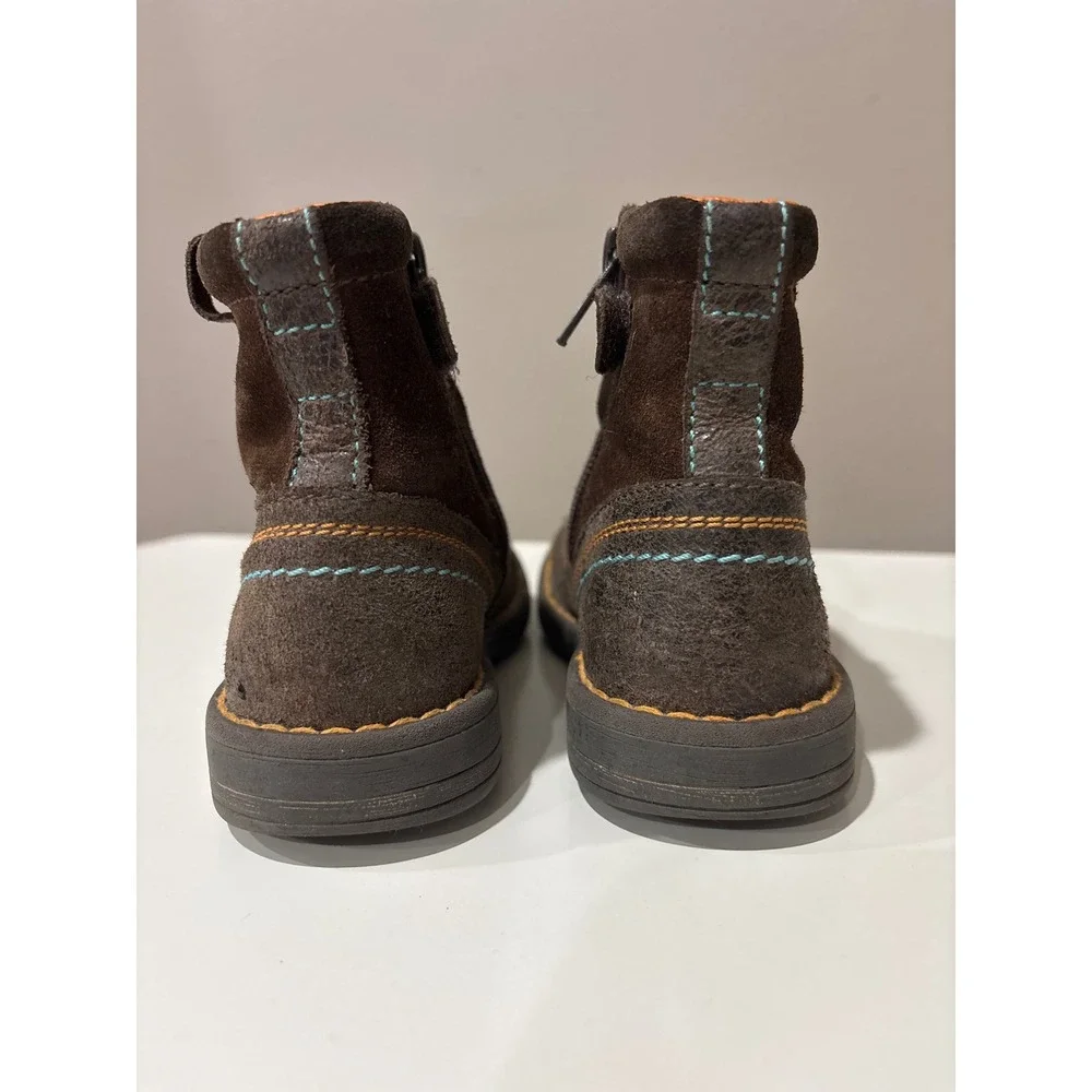 Kenzo Kids Brown Suede Leather Ankle Cowboy‎ Boots Stitching Side Zip 24 7.5